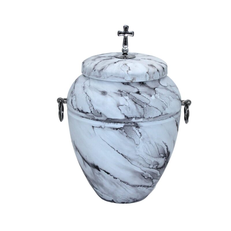 aluminium urne in marmor optik mit kreuz